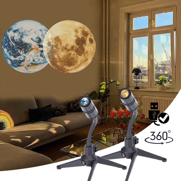 2-in-1 Star Projector Lamp – Earth & Moon LED Night Light USB Lamp