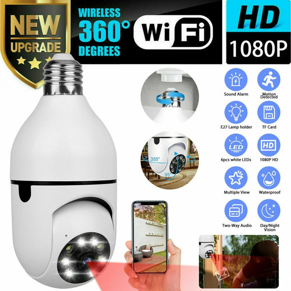 1080P E27 Light Bulb Security Camera with WiFi, Night Vision & Motion Alerts